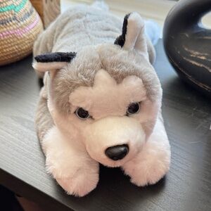FAO Schwarz Gray and White Plush Husky Dog Toy